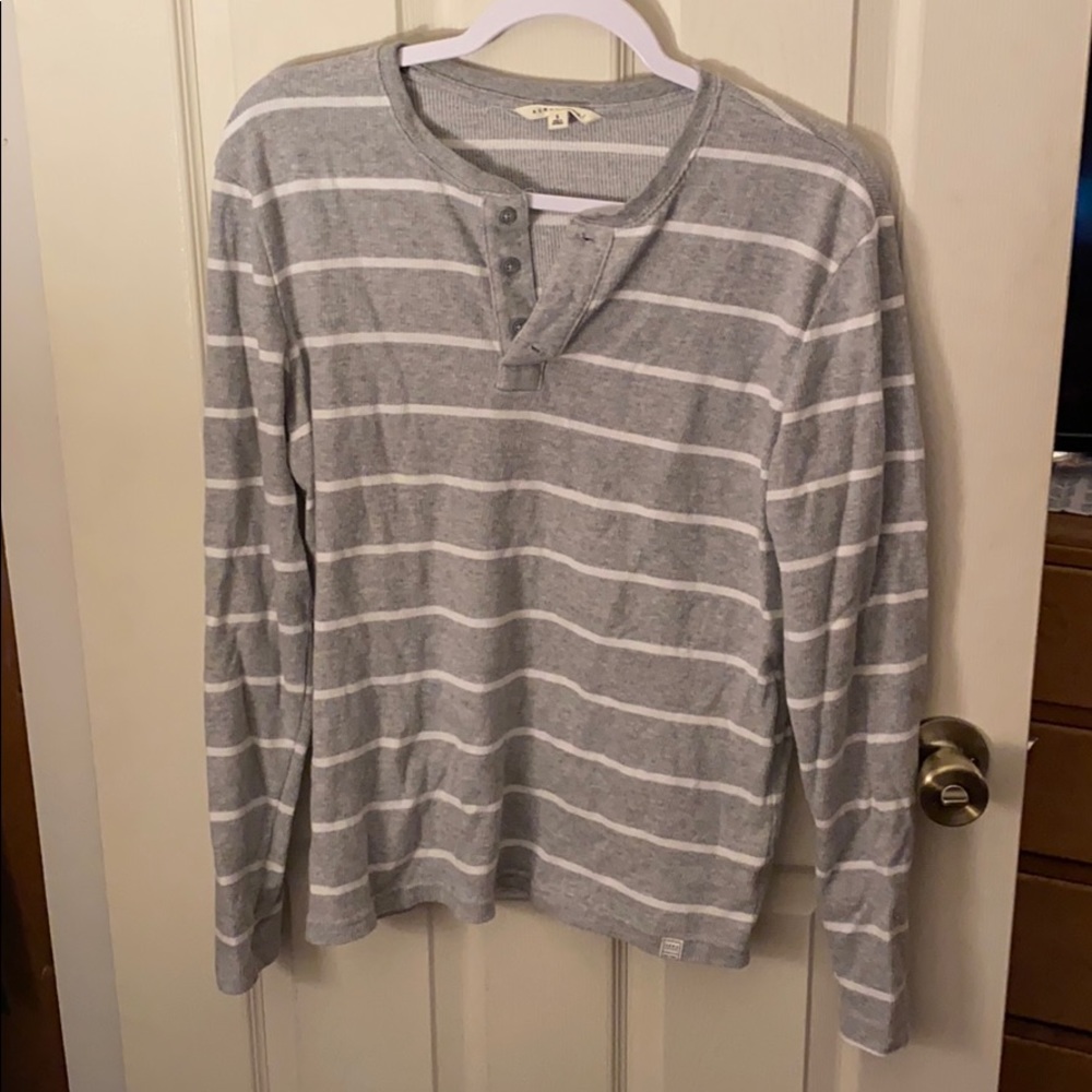 White and grey striped long sleeve shirt